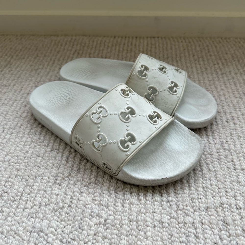 White Gucci Slides